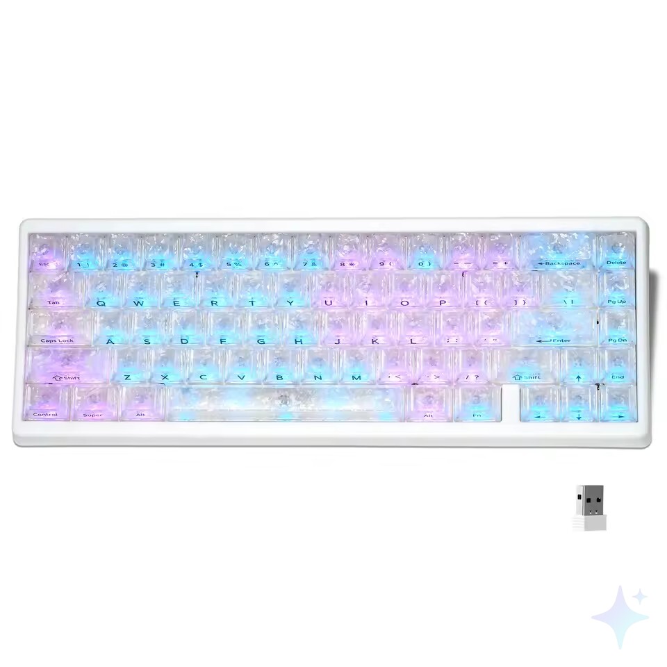 65% Transparent Wireless Mechanical Keyboard – Hot-Swappable Gasket-Mount RGB with Crystal Keycaps